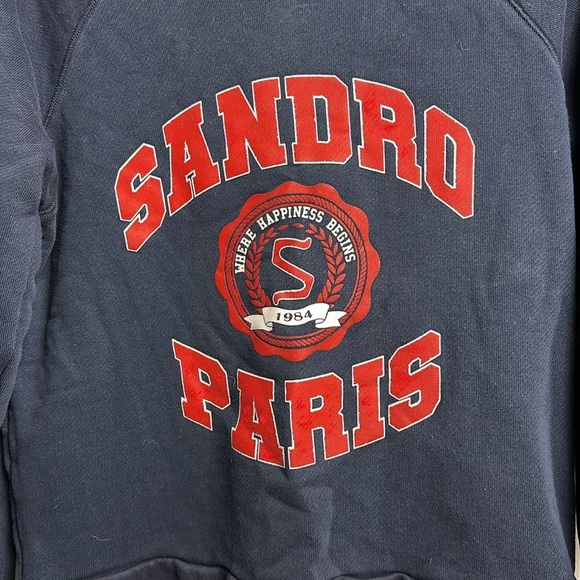 🚨Sandro Luxury BIG LOGO UNIVERSITY VINTAGE BLUE SWEATSHIRT size 2 - Picture 2 of 11